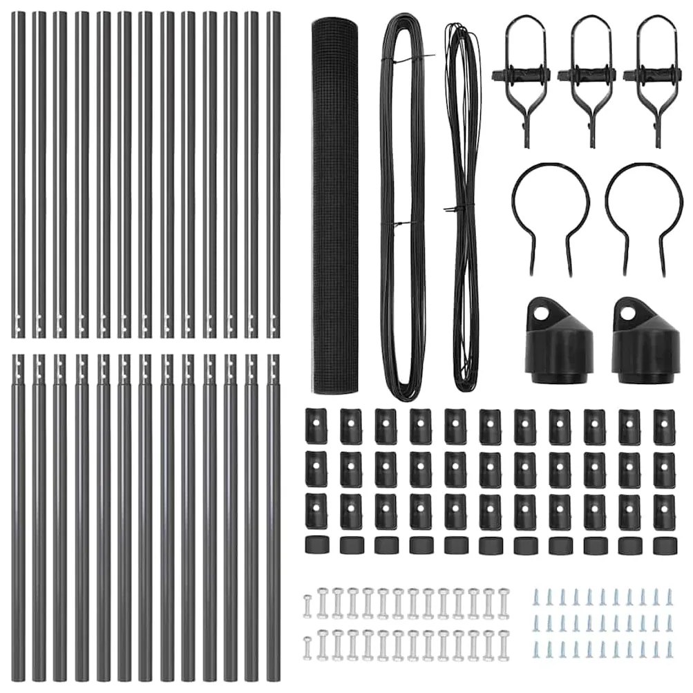 Conjunto de Postes de Cerca Conjunto de 2 Cinza Metal, Plástico