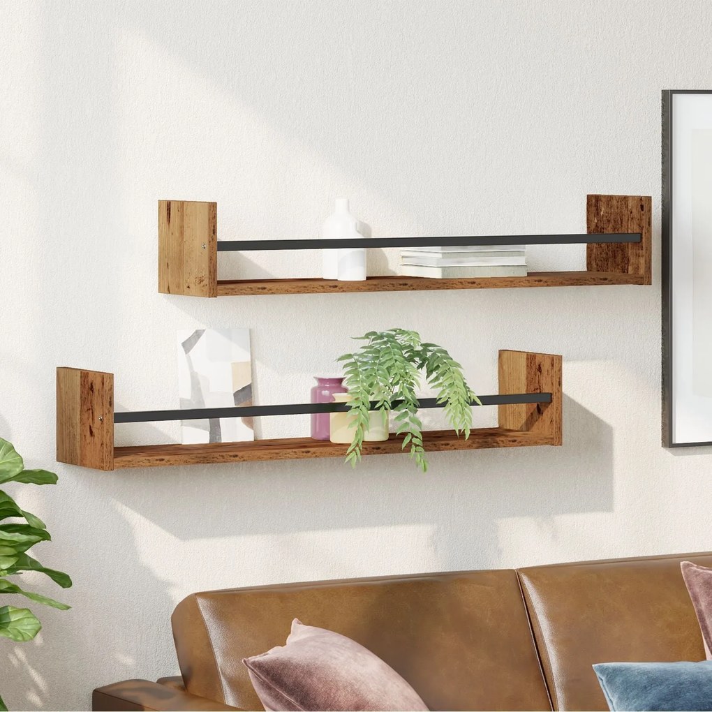 Prateleiras de parede 2 pcs Madeira antiga 80x16x14 cm Madeira engenhe