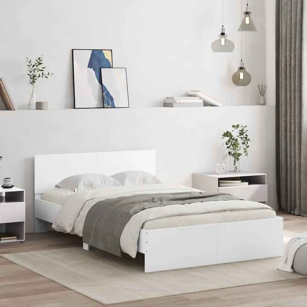 Estrutura de cama com cabeceira e luzes LED 140x200 cm branco