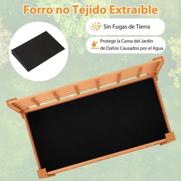 Floreira elevada em madeira com treliça e prateleira, vaso com orifícios de drenagem, caixa para plantas de jardim, cor Castanho