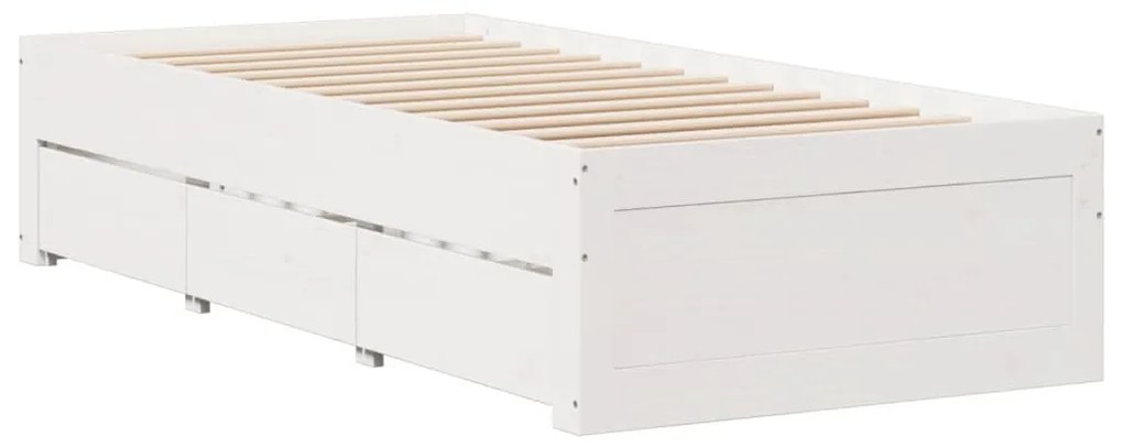 Cama sem colchão com gavetas 90x200 cm pinho maciço branco