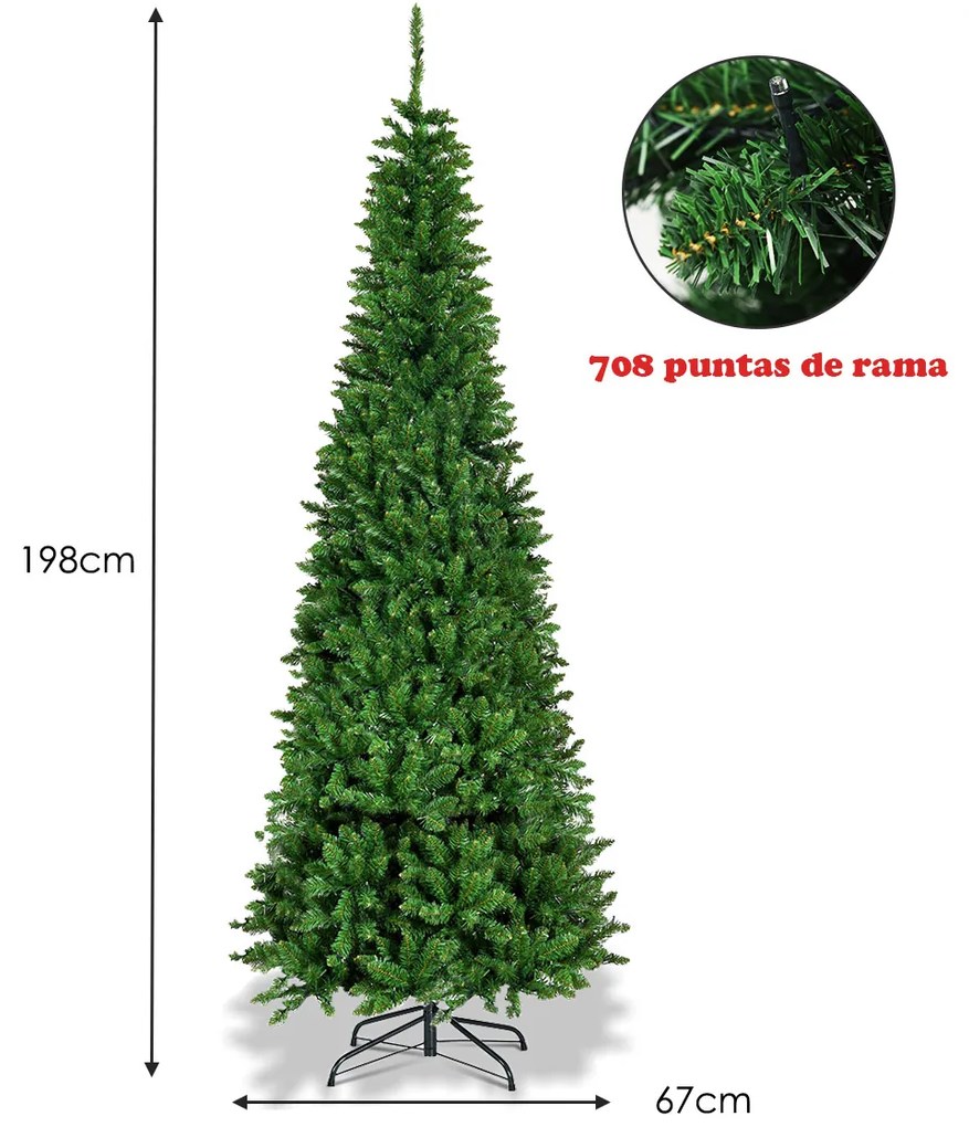 Árvore de Natal Artificial 198 cm Pinheiro Iluminado com 708 Ramos com 250 Luzes Coloridas Base Metal Dobrável