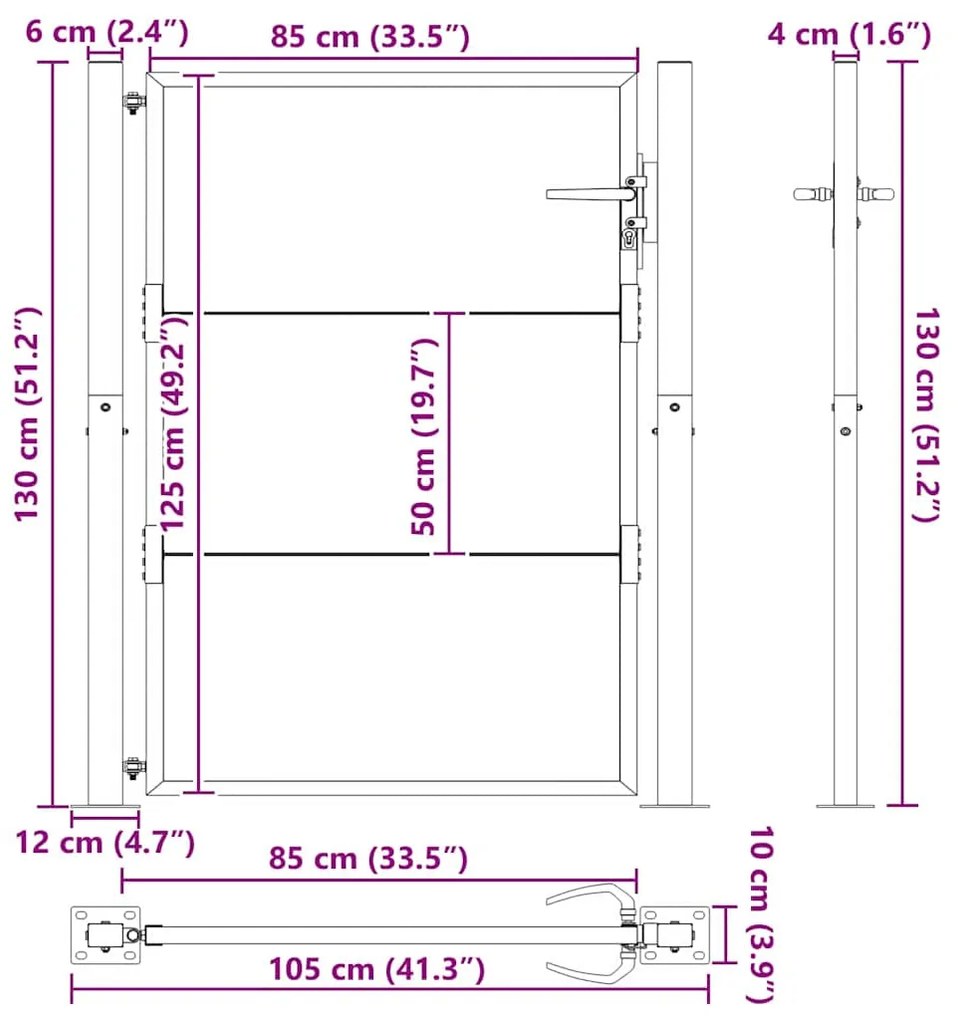 Portão de Jardim Preto 100 x 125 cm Aço com Revestimento em Pó