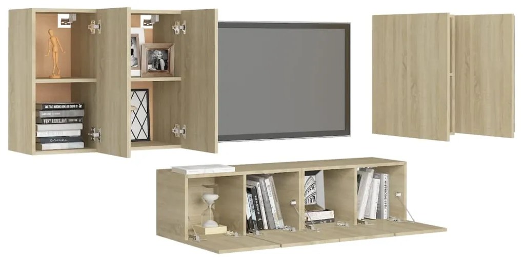 6 pcs conjunto móveis de TV derivados madeira carvalho sonoma