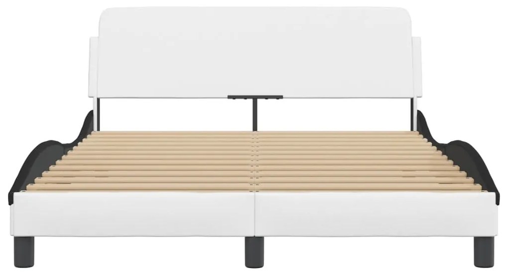 Estrutura cama c/ cabeceira 120x200 couro artif. branco/preto