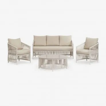 Conjunto De Jardim Com Sofá De 2 Lugares, 2 Poltronas E Mesas De Centro Em Alumínio E Corda Trançada Sophie. Gardénia Branco - Sklum