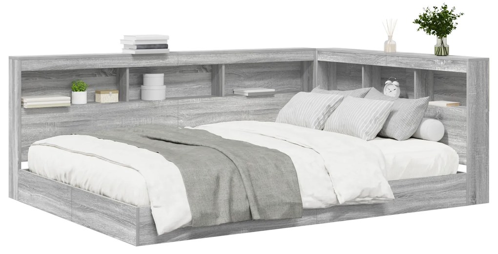Cama com Estante Cinza Sonoma 140x200 cm Madeira Industrial