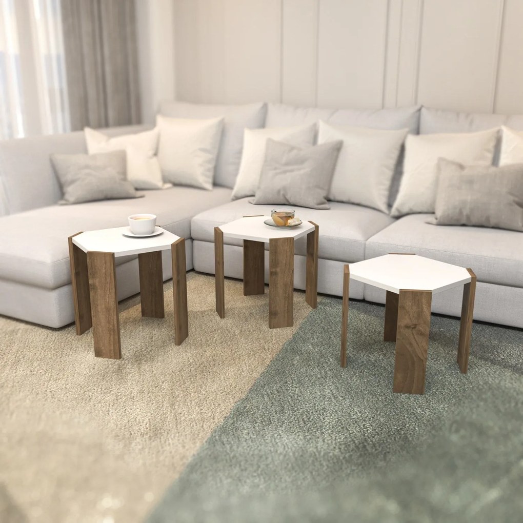 Mesa de Centro Lori – Branco/Nogueira – 44,5 x 41 x 44,5 cm