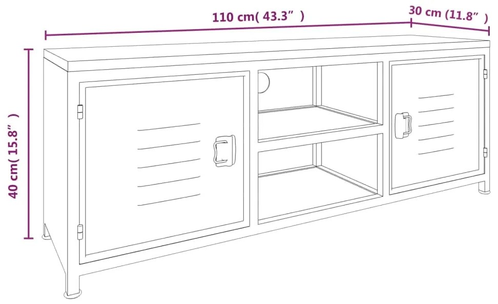 Móvel de TV 110x30x40 cm ferro/abeto maciço branco