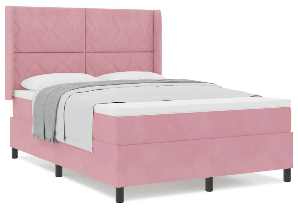 Cama Box com Colchão vidaXL Rosa 140x190 cm Veludo