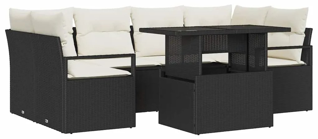 Conjunto de Sofá de Jardim vidaXL com Almofadas Preto Rattan Poliéster
