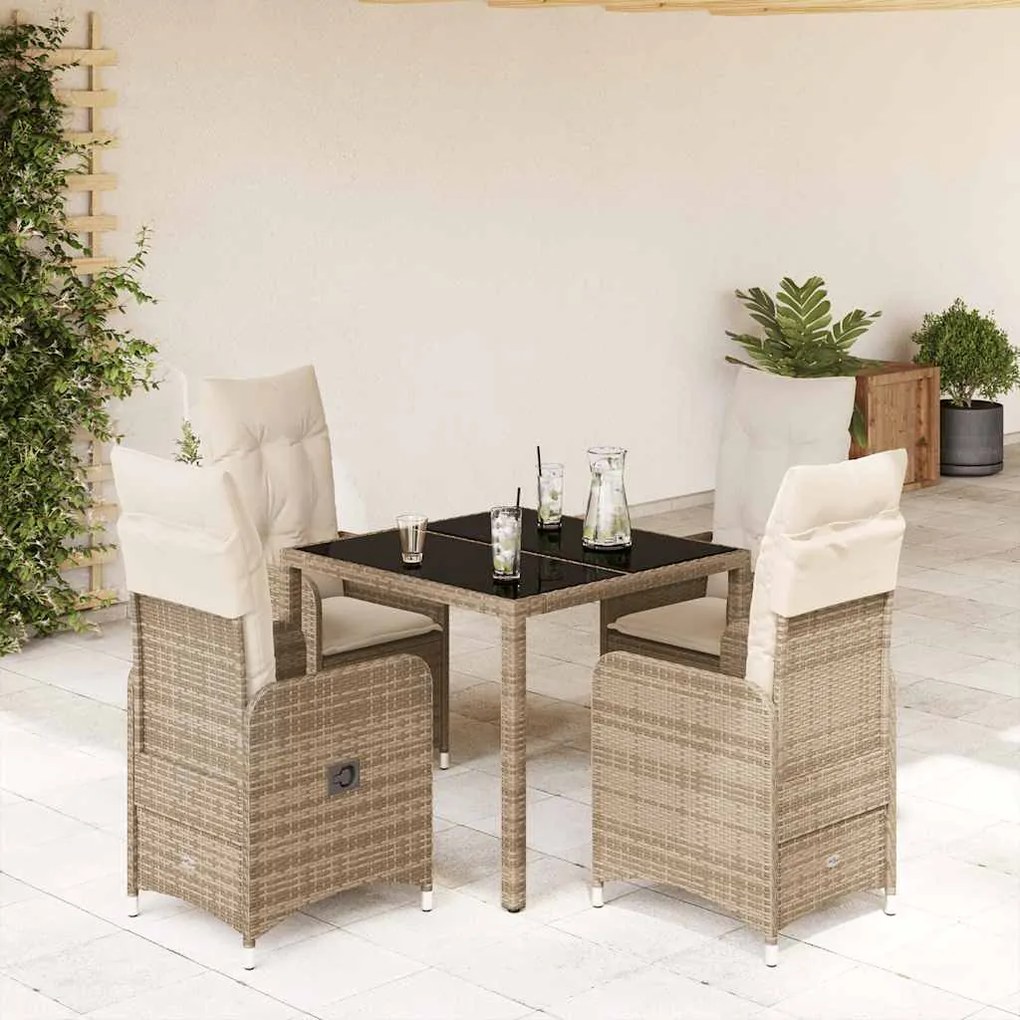 vidaXL 5 pcs conjunto de bistrô para jardim c/ almofadões vime PE bege