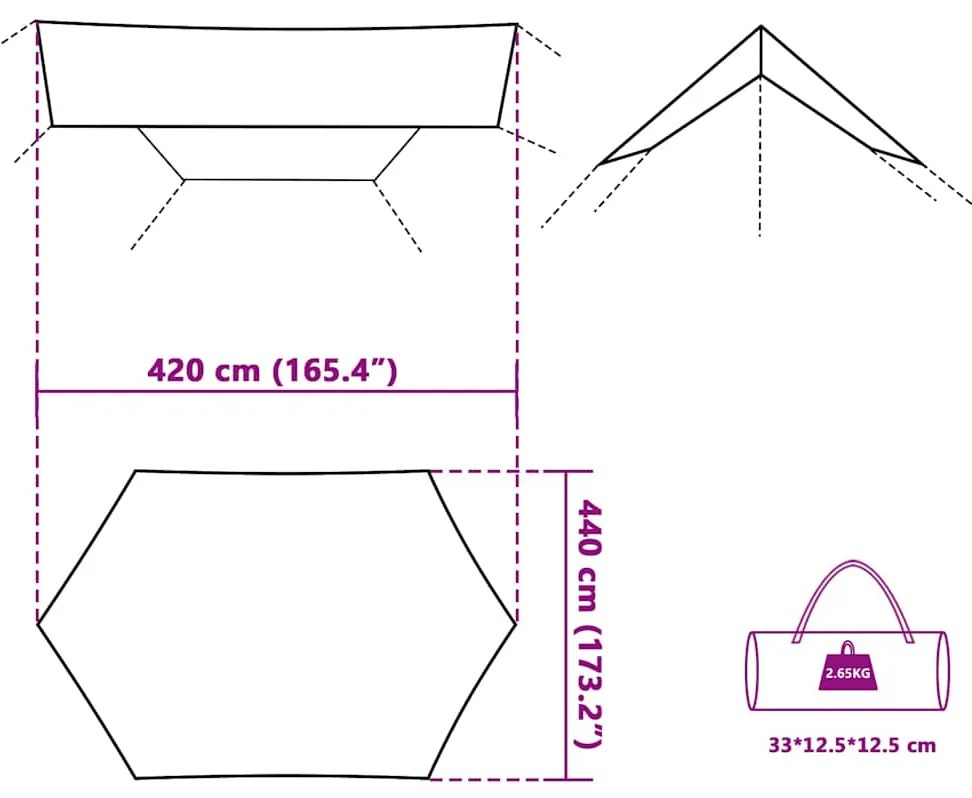 Lona de campismo 420x440 cm impermeável cinzento e laranja