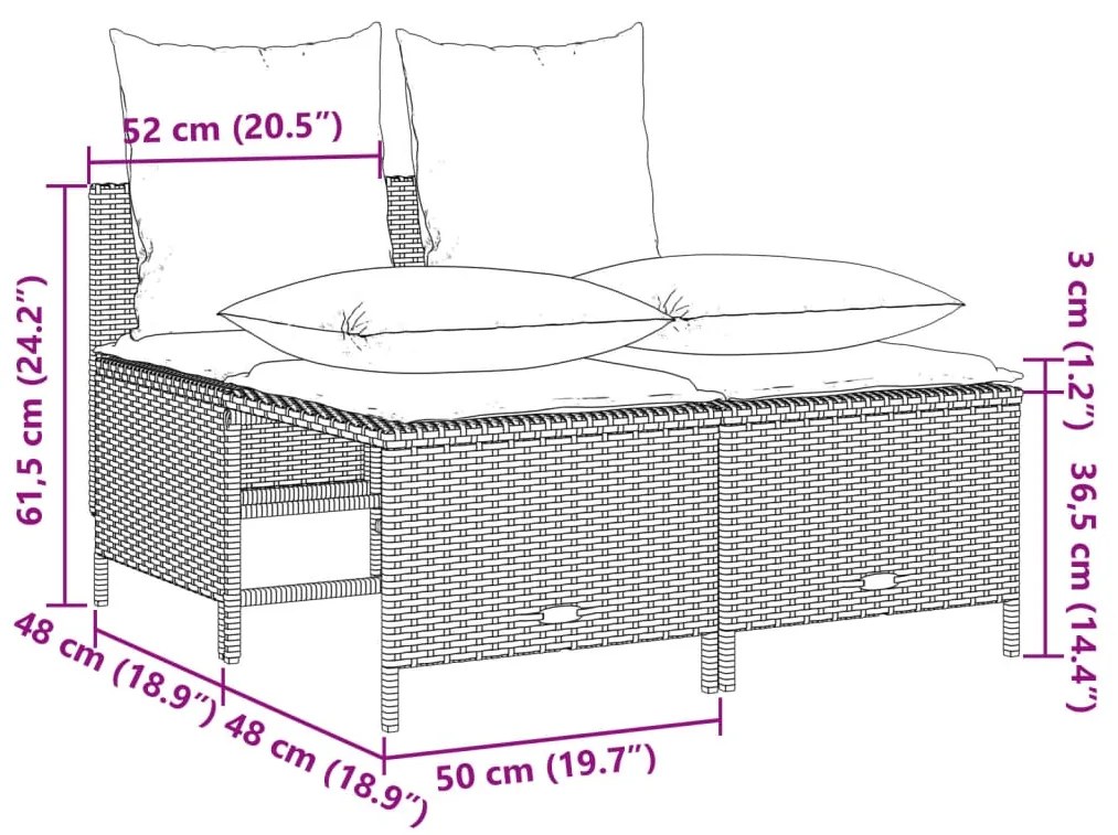 5 pcs conj. sofás jardim c/ almofadões vime PE cinzento-claro