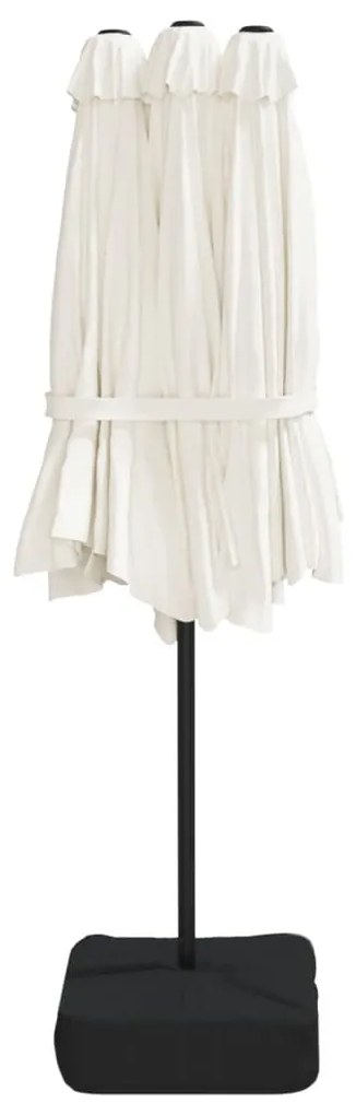 Guarda-sol de jardim c/ cabeça dupla/LED 449x245cm branco areia