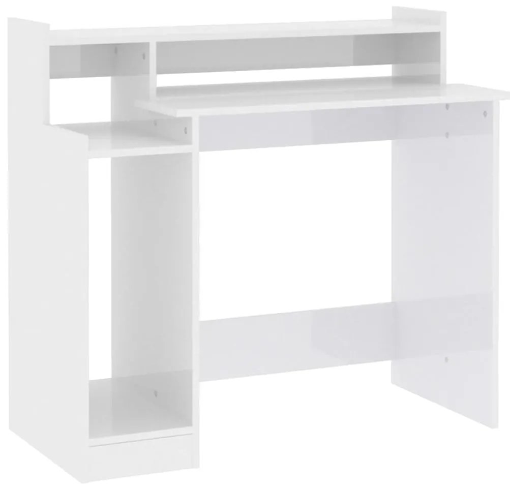 Secretária c/ LED 97x45x90cm derivados madeira branco brilhante