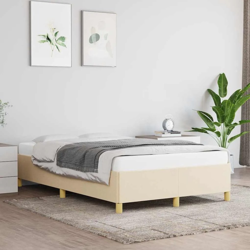 Estrutura de cama sem colchão 120x190 cm tecido creme