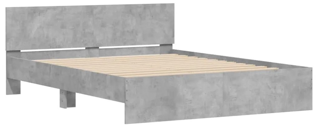 Estrutura cama cabeceira e luzes LED 150x200cm cinzento cimento