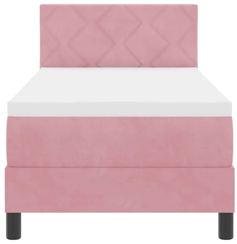 Cama Box Spring com Colchão e LED Rosa 80x200 cm Veludo