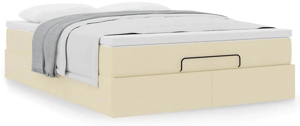 Estrutura de cama otomana com colchão tecido creme 140x200cm