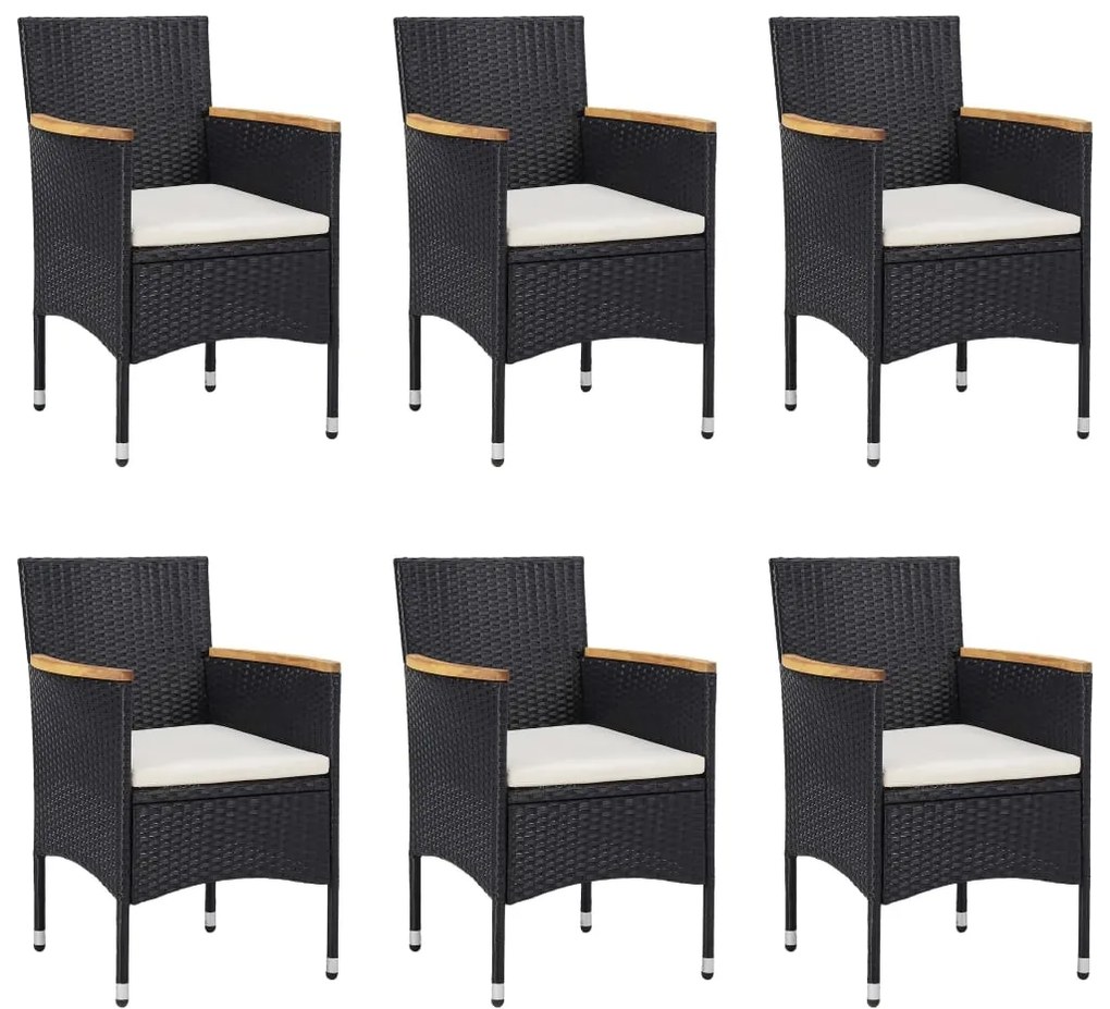 7 pcs conjunto de jantar para jardim vime PE preto
