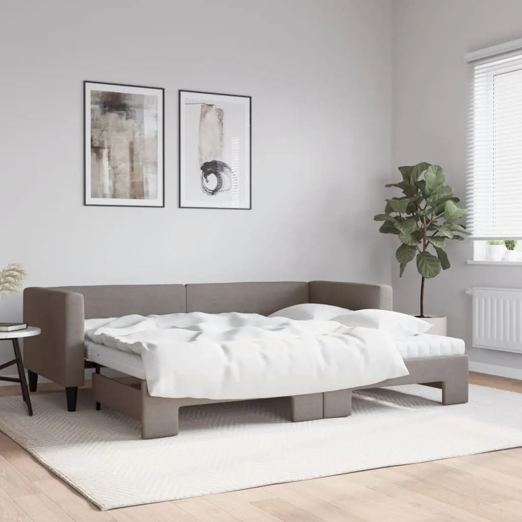 Sofá-cama c/ gavetão/colchões 80x200cm tecido cinza-acastanhado