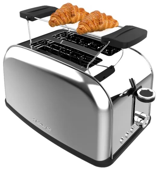 Torradeira vertical Toastin' time 850 Inox Steel com dupla ranhura curta e suporte para pão