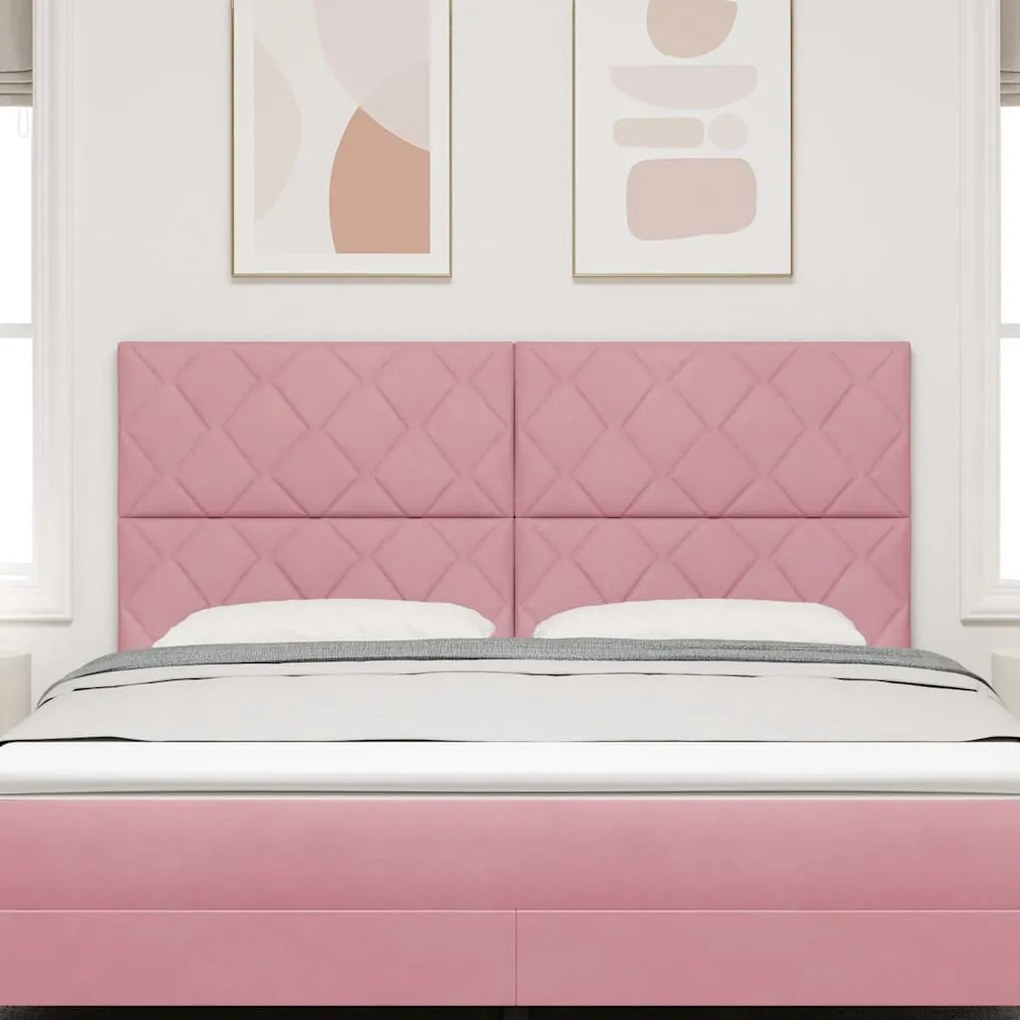 <strong>Cabeceira em veludo rosa</strong> da com design de blocos de d