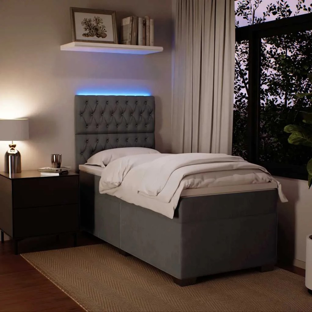 Cama com molas/colchão 100x200 cm veludo cinza-escuro