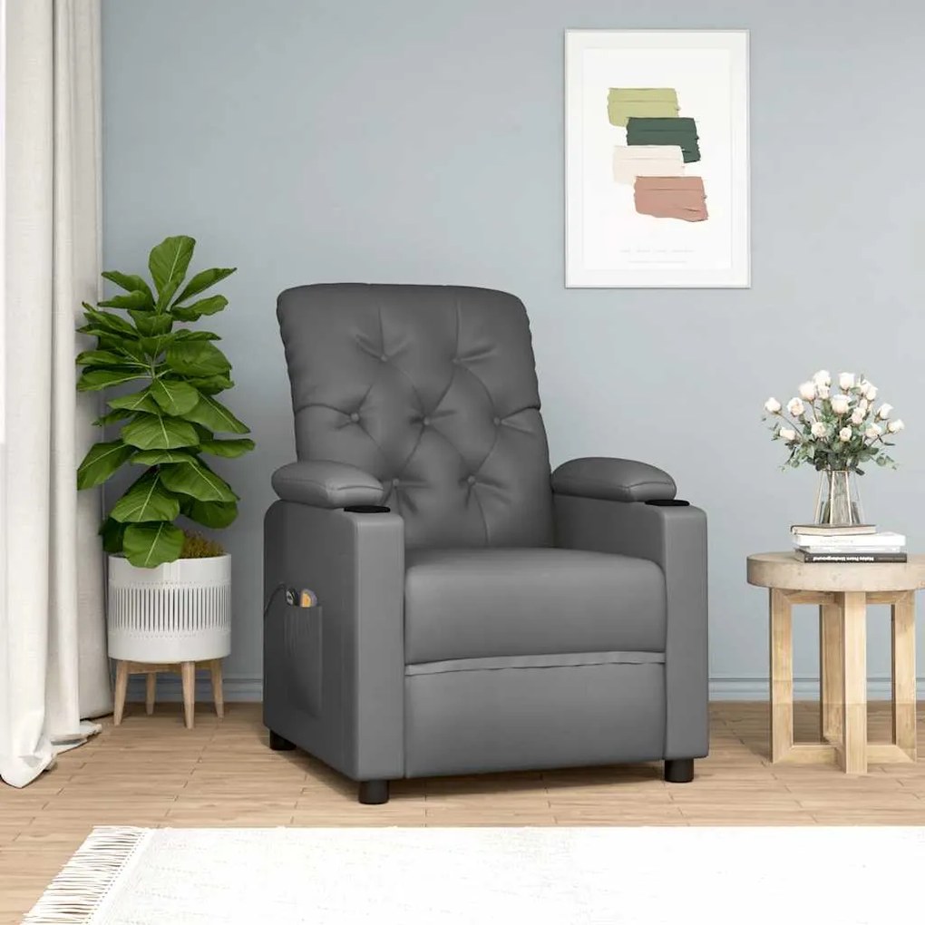 Poltrona de massagens elevatória couro artificial cinzento
