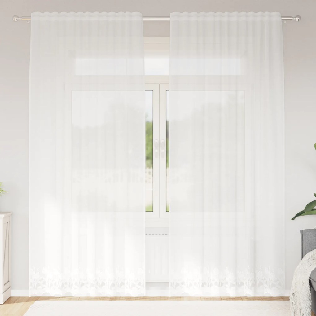 vidaXL Cortina de Renda com cortinas Branco 150 x 220 cm Poliéster