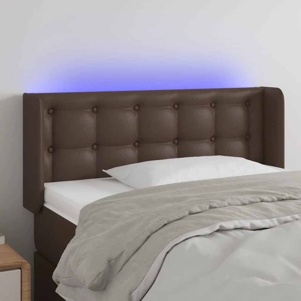 vidaXL Cabeceira cama c/ LED 83x16x78/88 cm couro artificial castanho