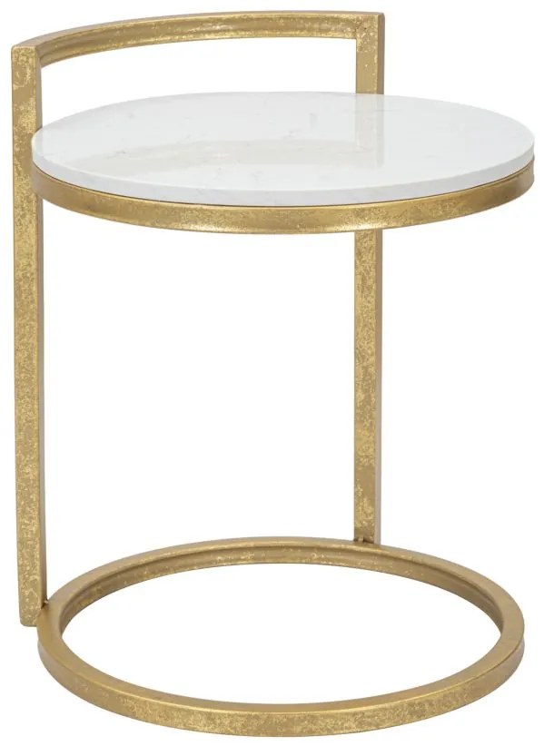 Mesa de Apoio Redonda Marble – 40x43x50 cm – Dourada e Branca – Design