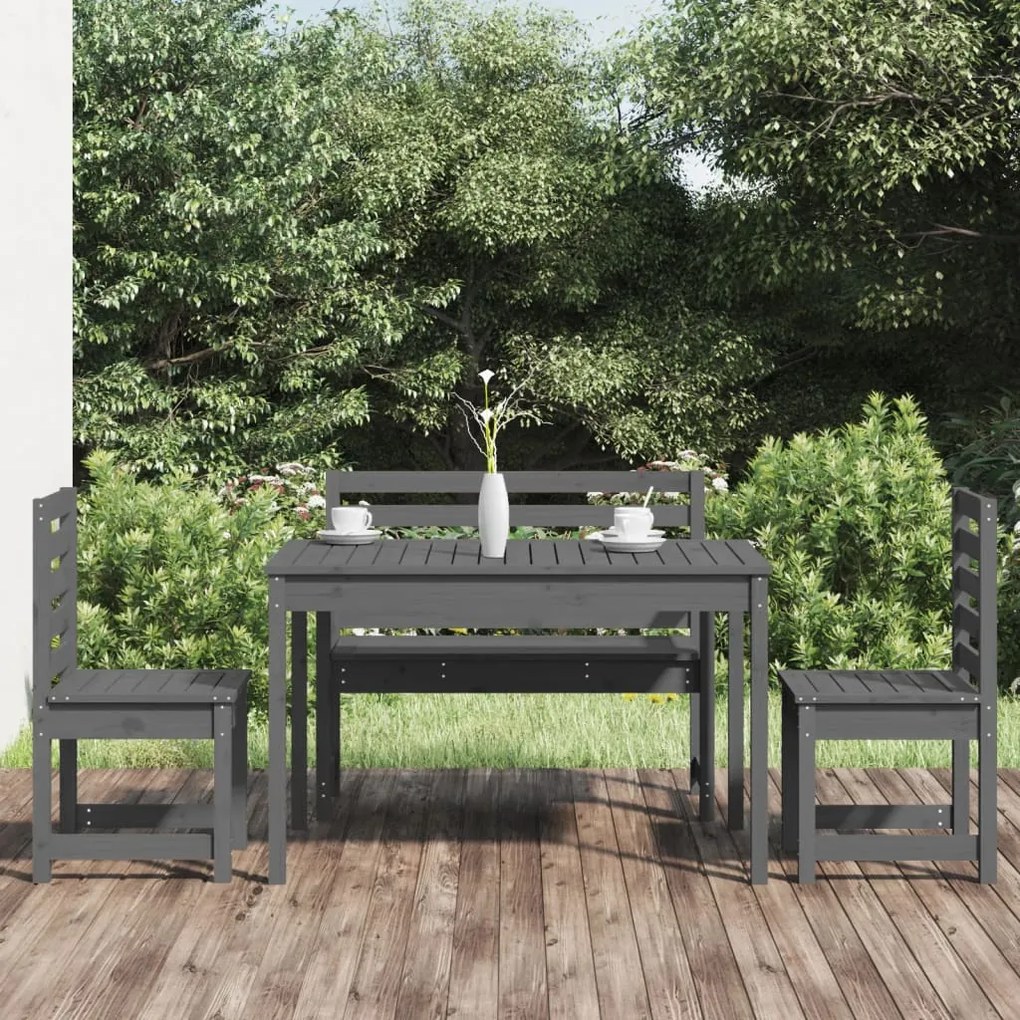 vidaXL 4 pcs conj. jantar p/ jardim madeira de pinho maciça cinzento