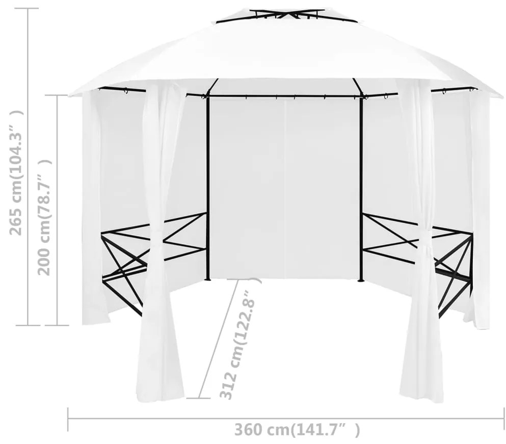 Tenda de jardim com cortinas 360x312x265 cm 180 g/m² branco