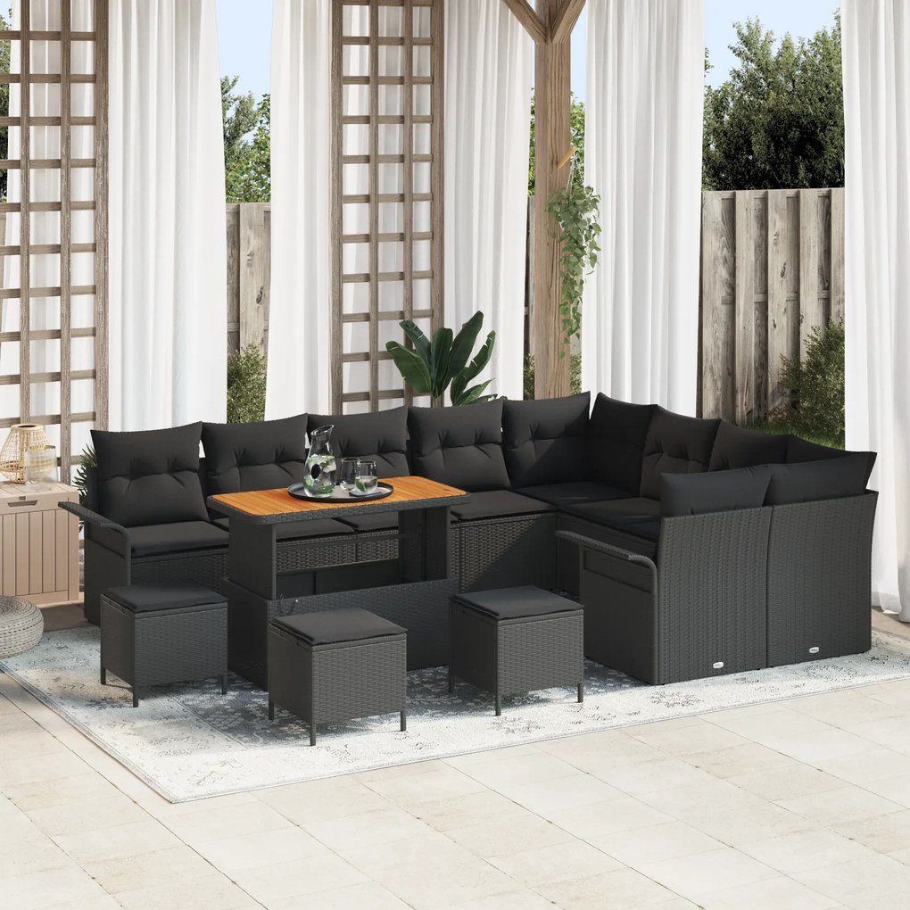Conjunto de Sofá de Jardim vidaXL 13 Peças com Almofadas Rattan PE Pre