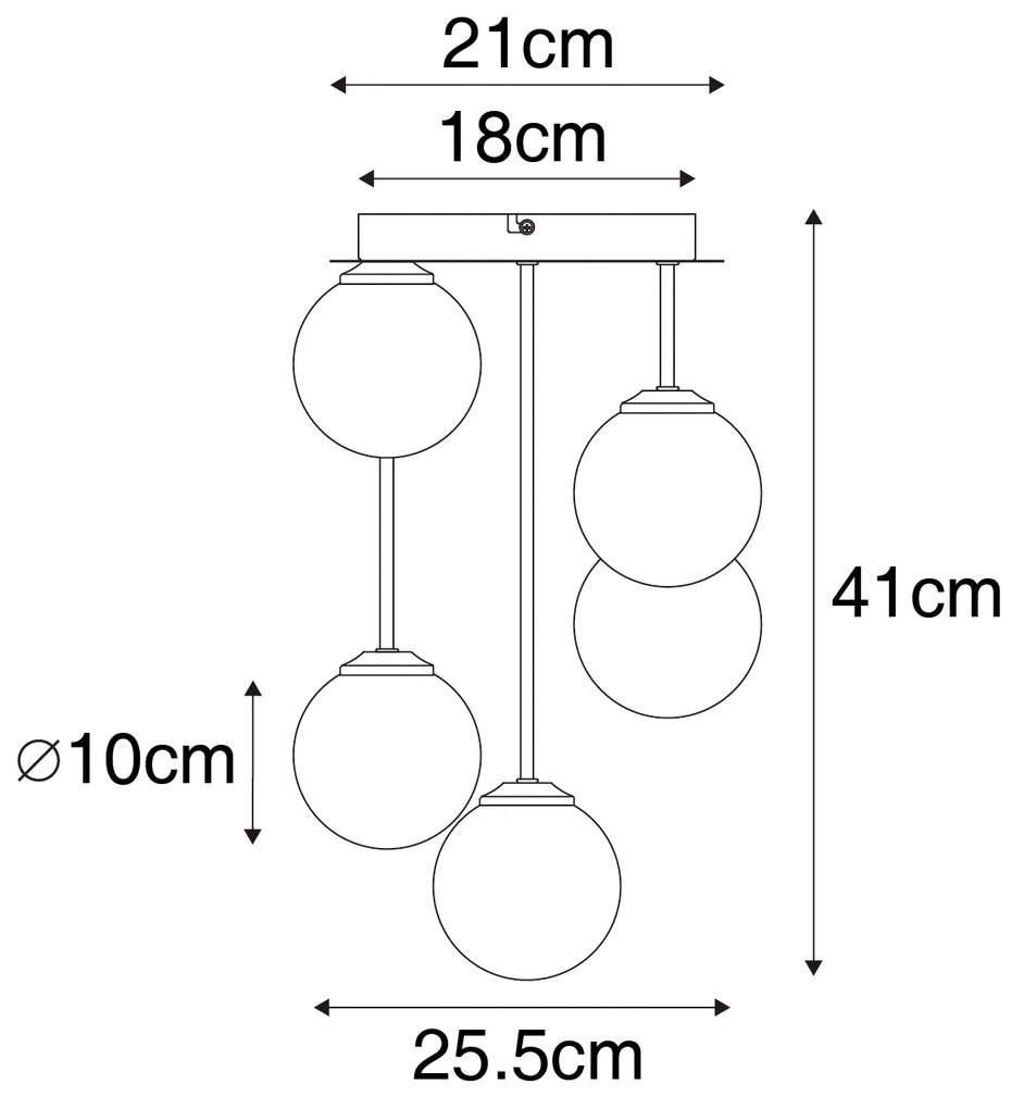 Moderno candeeiro de teto dourado com vidro opalino 5-luz - Atenas Moderno