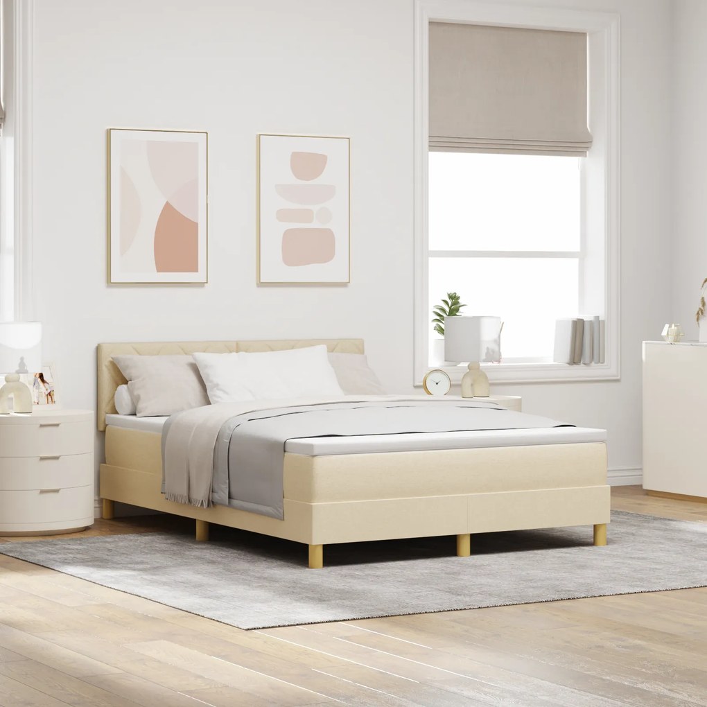 vidaXL Cama Box Spring com Colchão Creme 160x200 cm Tecido