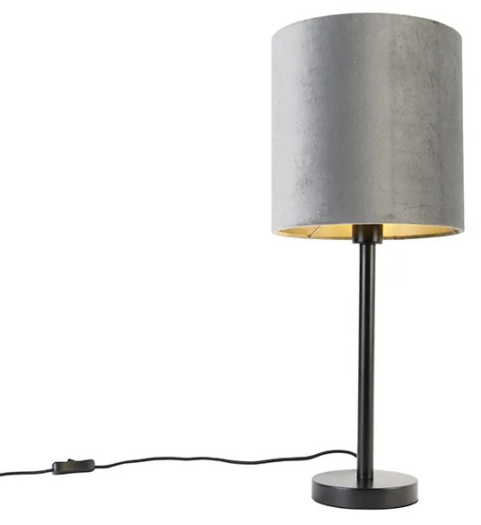 Candeeiro de mesa moderno preto com cúpula cinzenta 25 cm - Simplo Moderno