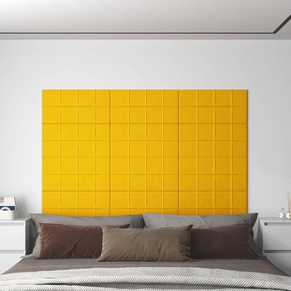 Painel de parede 12 pcs 60x30 cm veludo 2,16 m² amarelo