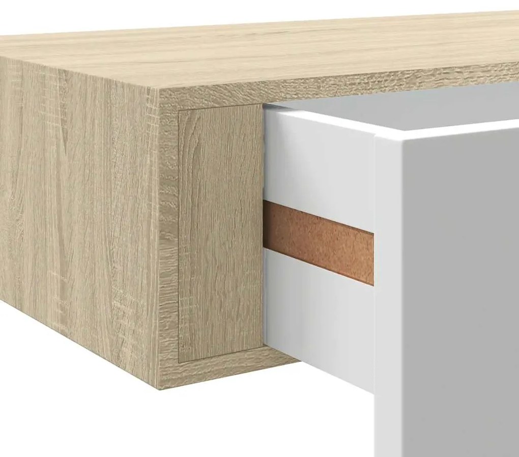 Prateleiras parede + gavetas 2pcs MDF 40x23,5x10cm carv./branco