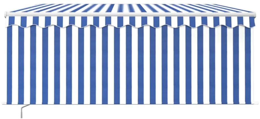 Toldo retrátil manual com estore/LED 3,5x2,5 m azul e branco