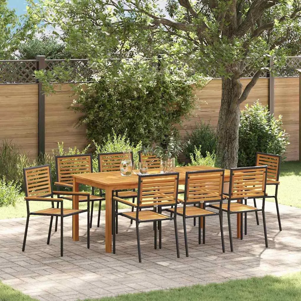 vidaXL Conjunto de Jantar para Jardim 9 pcs Preto 180 x 90 x 75 cm