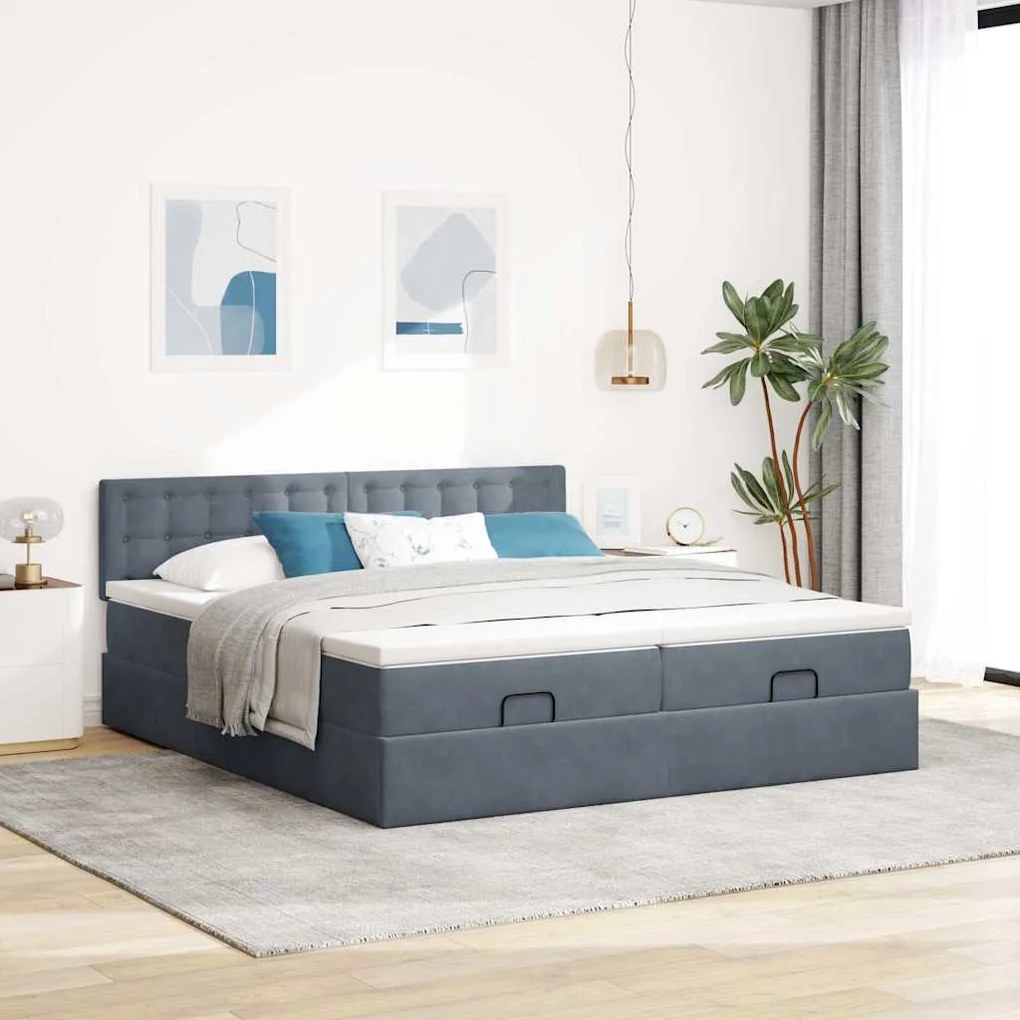 Estrutura cama otomana colchões 180x200 cm cinzento escuro