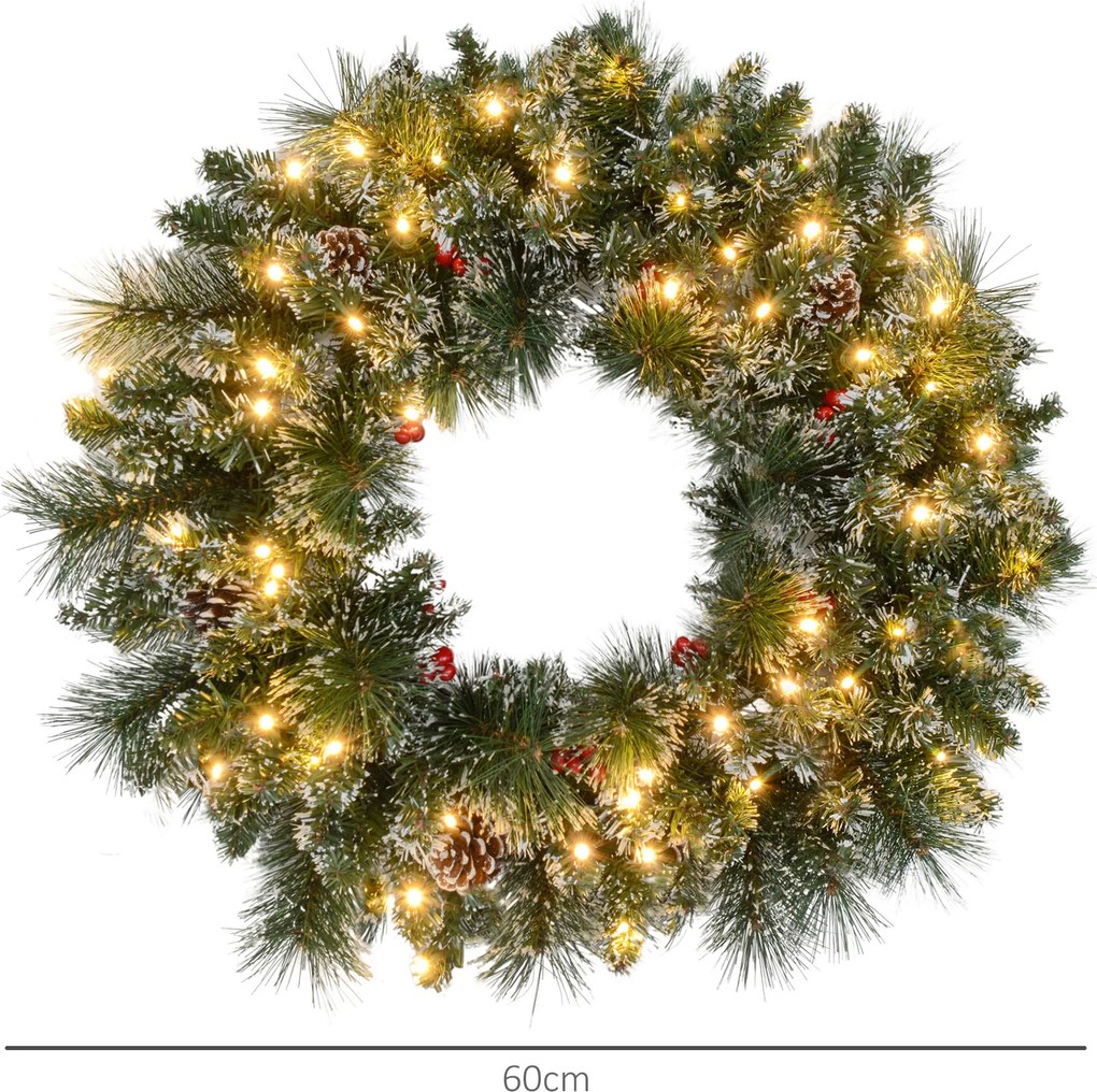Grinalda de Natal para Porta, 60 x 60 x 10 cm, Luzes LED com Temporizador, Verde