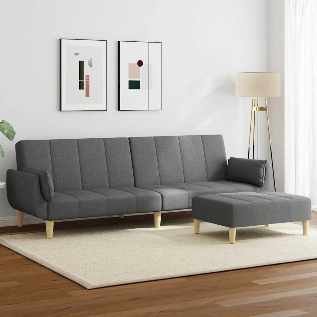 vidaXL Sofá-cama de 2 lugares c/ apoio de pés tecido cinzento-escuro
