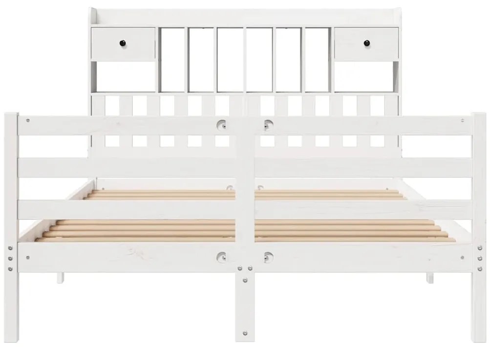 Cama com estante sem colchão 140x190 cm pinho maciço branco