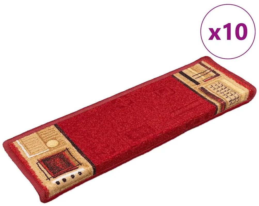 vidaXL Tapetes de escadas adesivos 10 pcs 65x21x4 cm vermelho