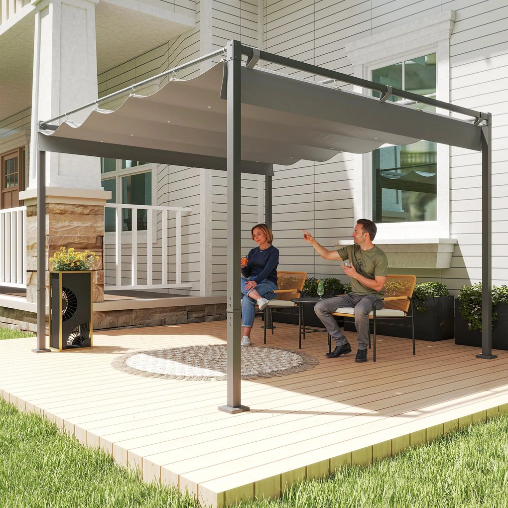 Pérgola com Telhado Retrátil Pérgola de 3x3 m com Fecho Magnético Proteção UV30+ Pérgola para Jardim Cinzento
