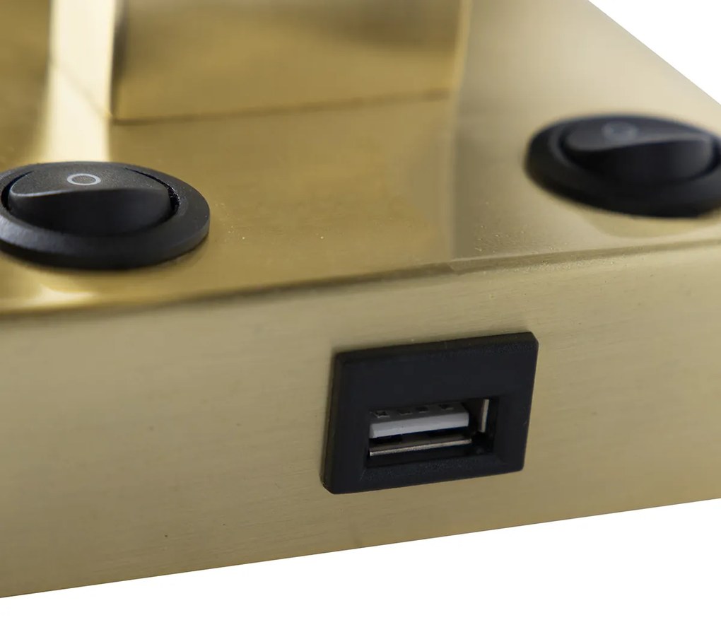 Candeeiro de Parede Inteligente Dourado com USB e Abajur Preto Incl. Wifi A60 - Brescia